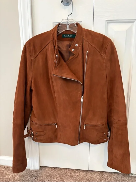 Lauren Ralph Lauren Brown Suede Moto Jacket - Picture 1 of 5